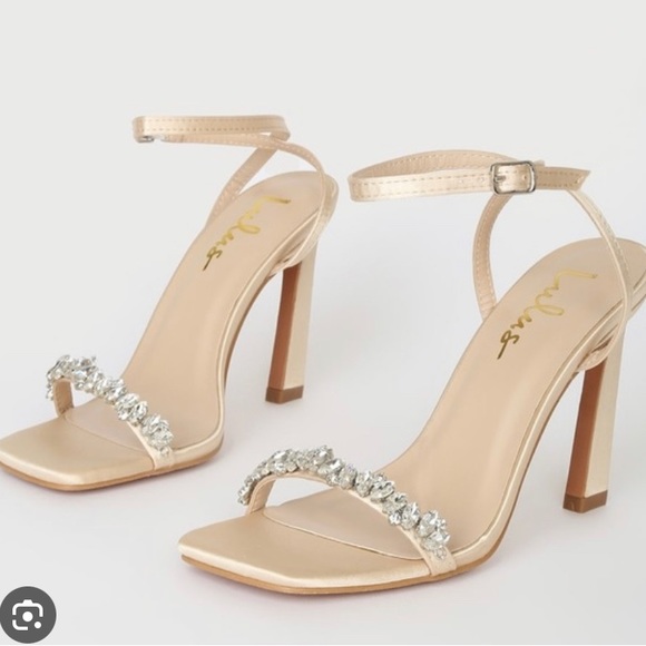 Lulu’s Goldeina gold satin rhinestone shoes - Picture 2 of 5